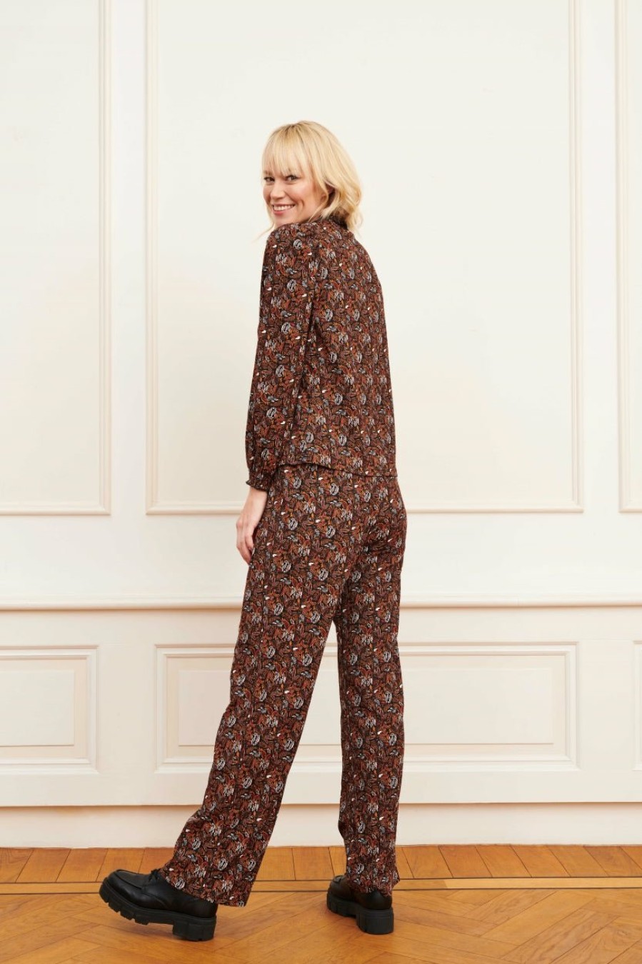 Broeken Lofty Manner | Broek Delani - Orange Leaves Print